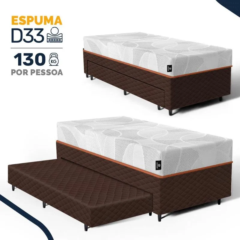 Cama Box com Colchão de Espuma D33 Enrolado Sonno Full - Umaflex + Auxiliar de Espuma Solteiro 88cm