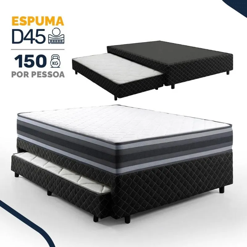 Bicama Box com Colchão de Espuma D45 Double Face Territory Hellen + Auxiliar de Espuma D28 Positanno Casal 138cm