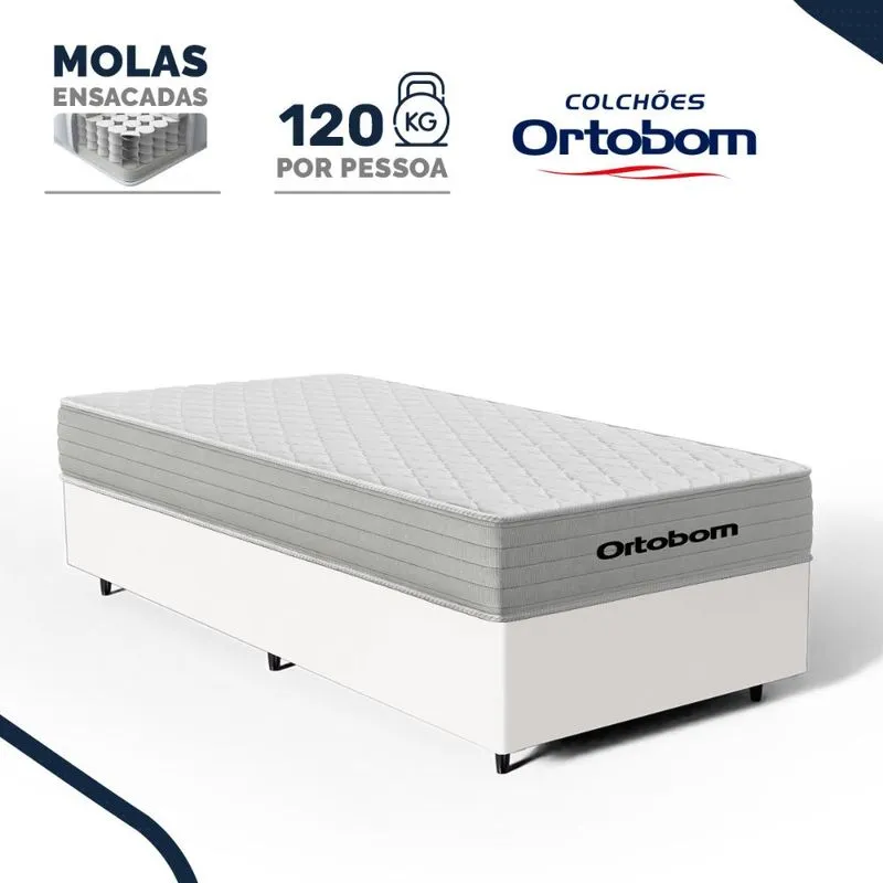 Cama Box com Colchão de Molas Ensacadas Ortobom One Face Plenno Superpocket Solteiro 88cm