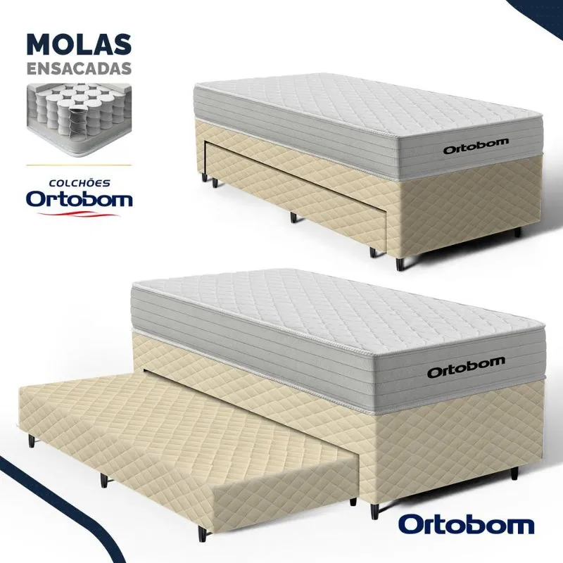 Cama Box Bicama Solteiro Ortobom Plenno Molas Ensacadas com Colchão Auxiliar D28