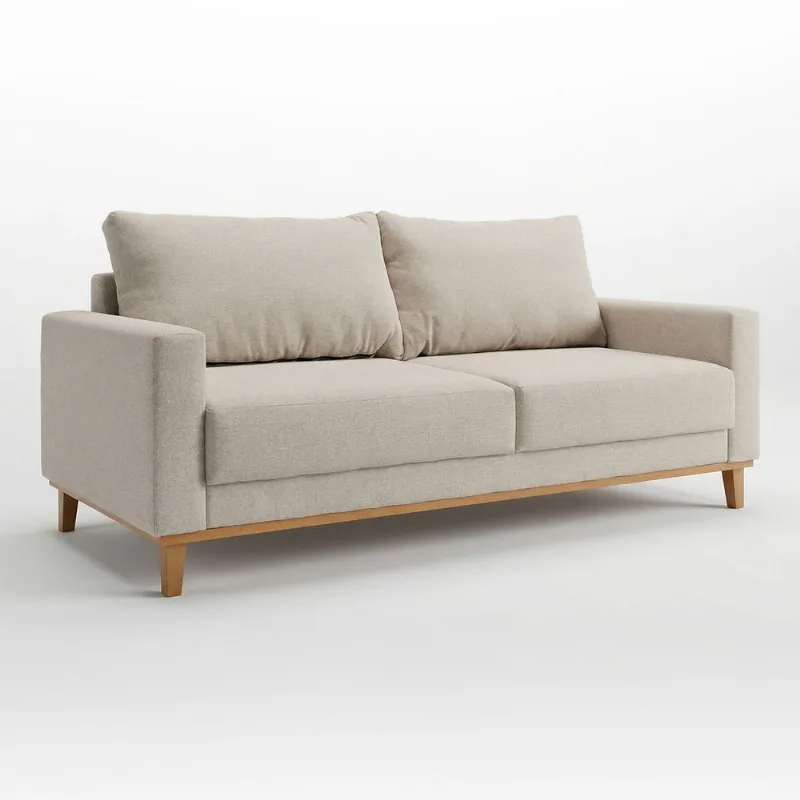 Sofá Living 3 Lugares Molas Fibra Siliconada Palmas Linho Almofadas Removíveis 180cm