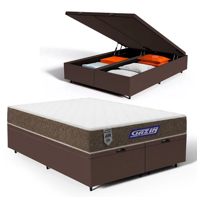 Cama Box Baú com Colchão Gazin de Molas Ensacadas One Face Air Light Queen 158cm