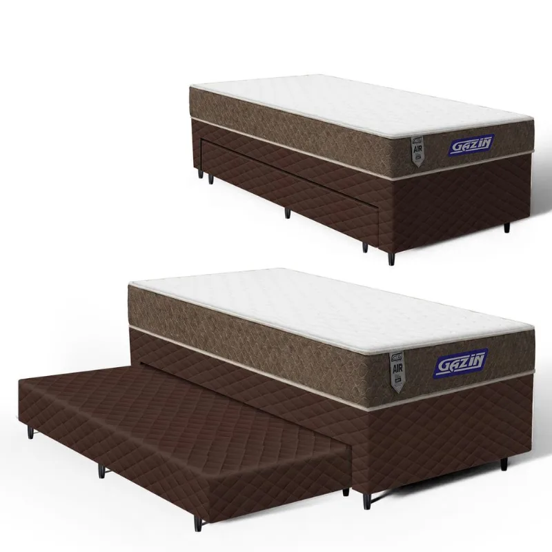Cama Box com Colchão Gazin de Molas Ensacadas One Face Air Light + Auxiliar de Espuma Solteiro 88cm