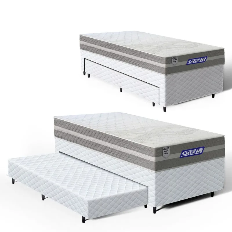 Cama Box com Colchão Gazin de Molas Ensacadas One Face Air Up + Auxiliar de Espuma Solteiro 88cm