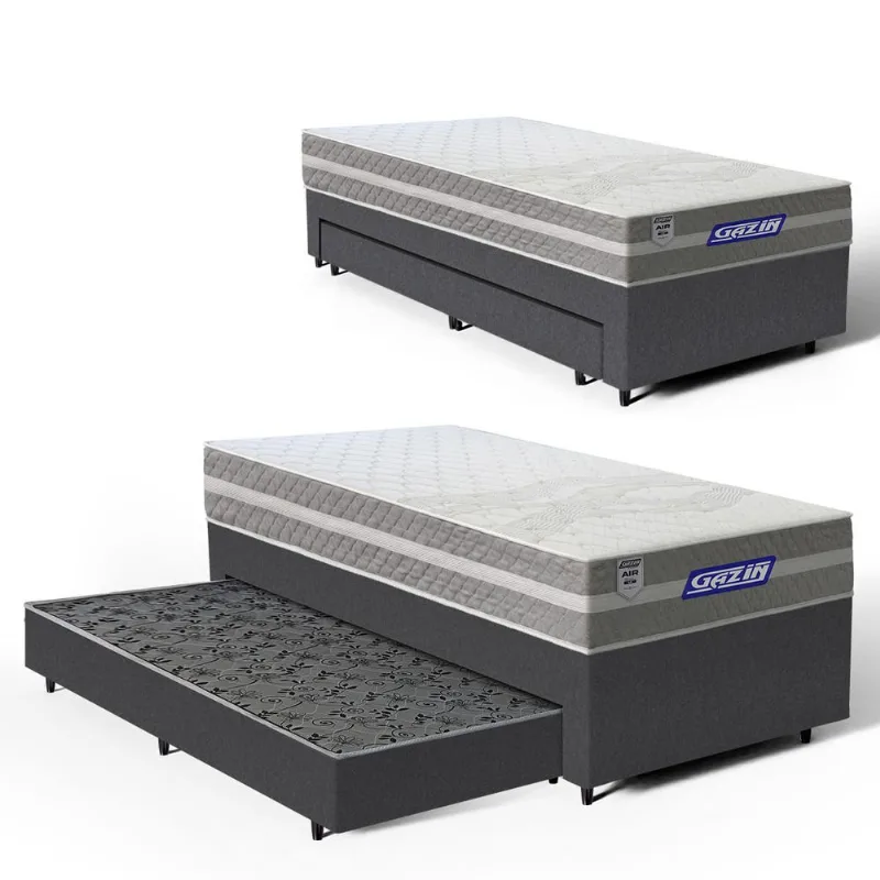 Cama Box com Colchão Gazin de Molas Ensacadas One Face Air Up + Auxiliar de Espuma Solteiro 88cm