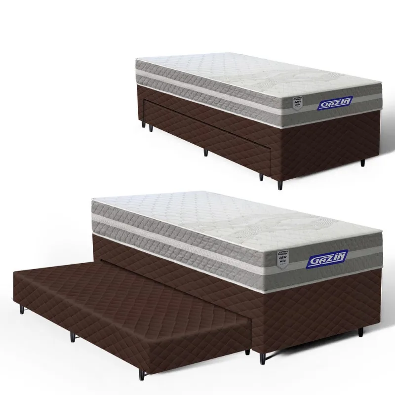 Cama Box com Colchão Gazin de Molas Ensacadas One Face Air Up + Auxiliar de Espuma Solteiro 88cm