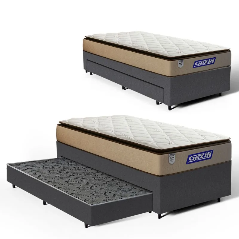 Cama Box com Colchão Gazin de Molas Ensacadas Pillow Top Air Pro + Auxiliar de Espuma Solteiro 88cm