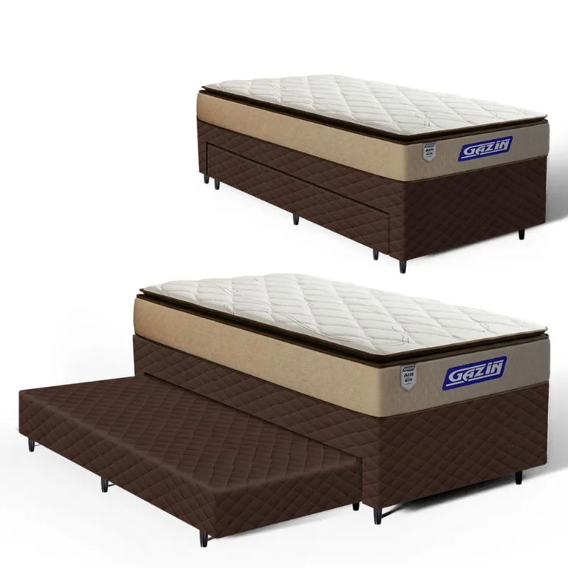 Cama Box com Colchão Gazin de Molas Ensacadas Pillow Top Air Pro + Auxiliar de Espuma Solteiro 88cm
