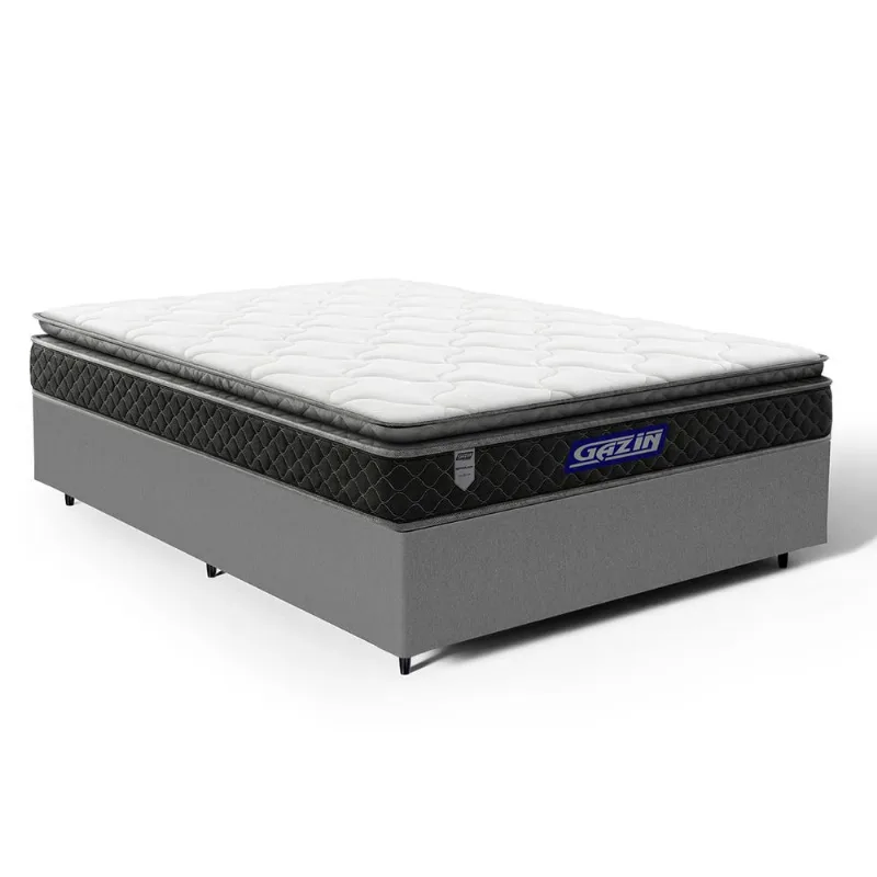 Cama Box com Colchão Gazin de Espuma D28 Pillow Top Ortoblack Casal 138cm