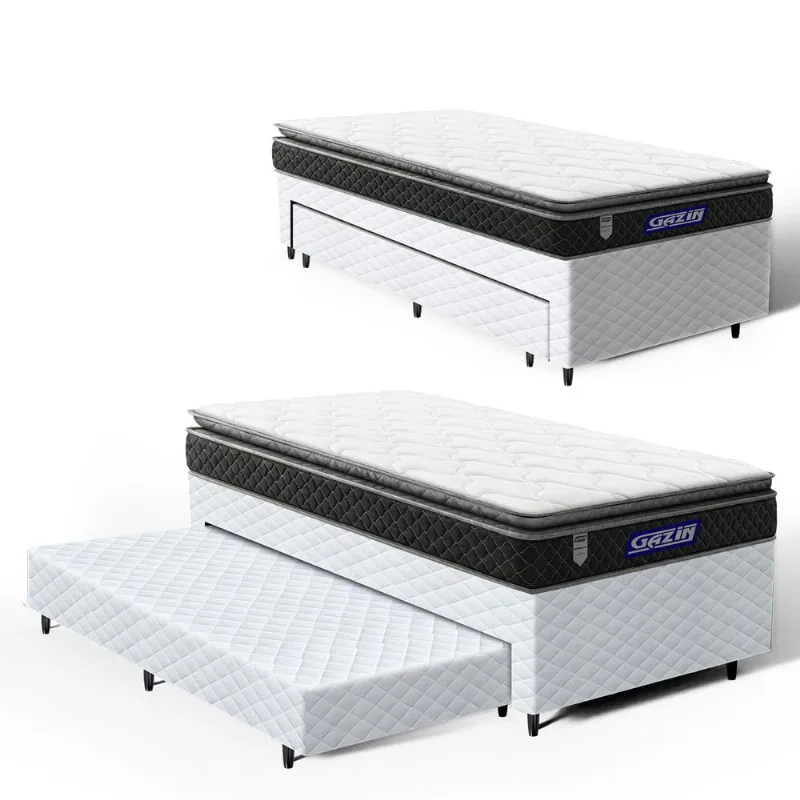 Cama Box com Colchão Gazin de Espuma D28 Pillow Top Ortoblack + Auxiliar de Espuma Solteiro 88cm
