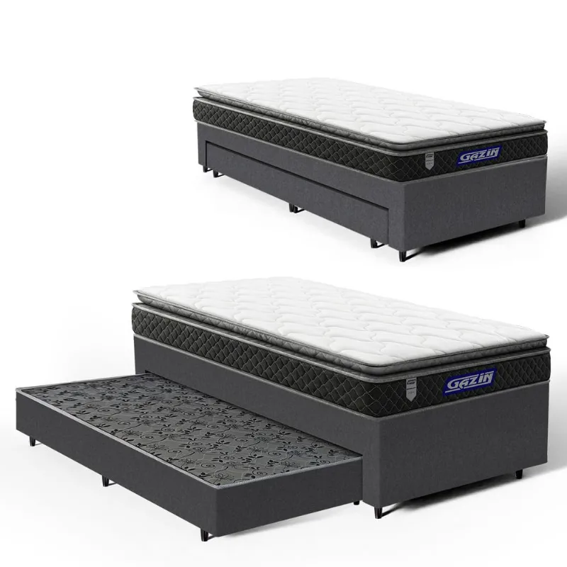 Cama Box com Colchão Gazin de Espuma D28 Pillow Top Ortoblack + Auxiliar de Molas Solteiro 88cm