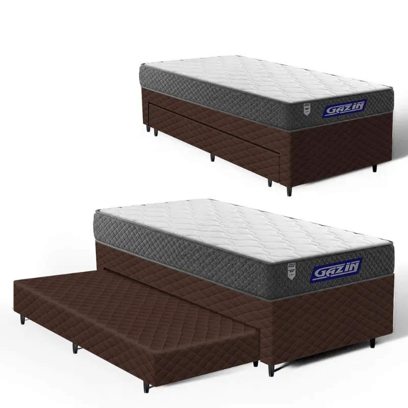 Cama Box com Colchão Gazin de Espuma D60 Double Face Force UP + Auxiliar de Espuma Solteiro 88cm