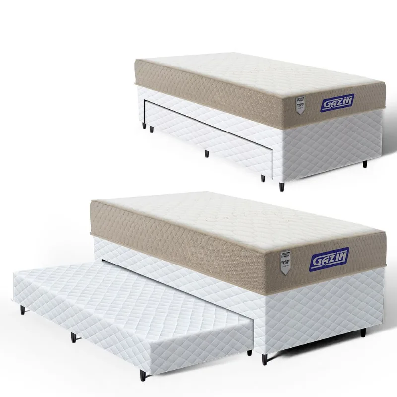 Cama Box com Colchão Gazin de Espuma D60 Double Face Force PLUS + Auxiliar de Espuma Solteiro 88cm