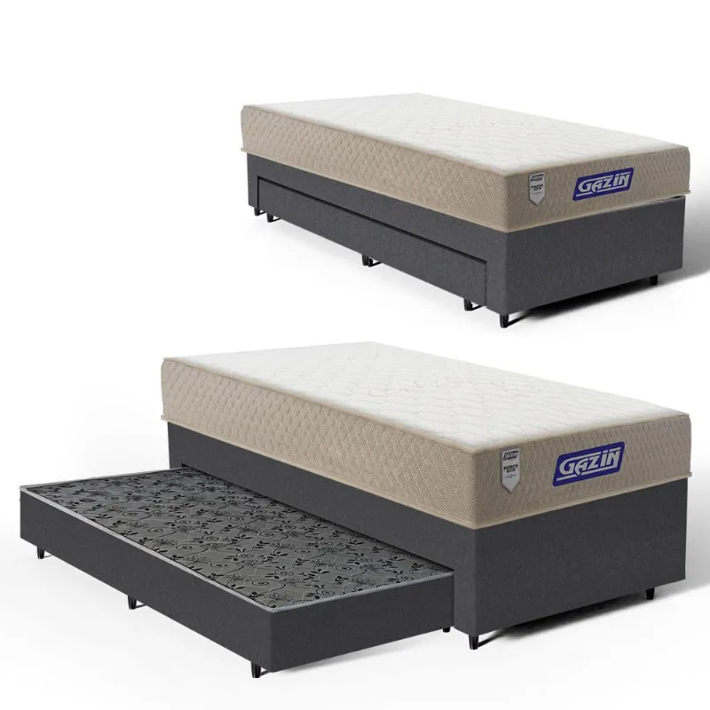 Cama Box com Colchão Gazin de Espuma D60 Double Face Force PLUS + Auxiliar de Espuma Solteiro 88cm