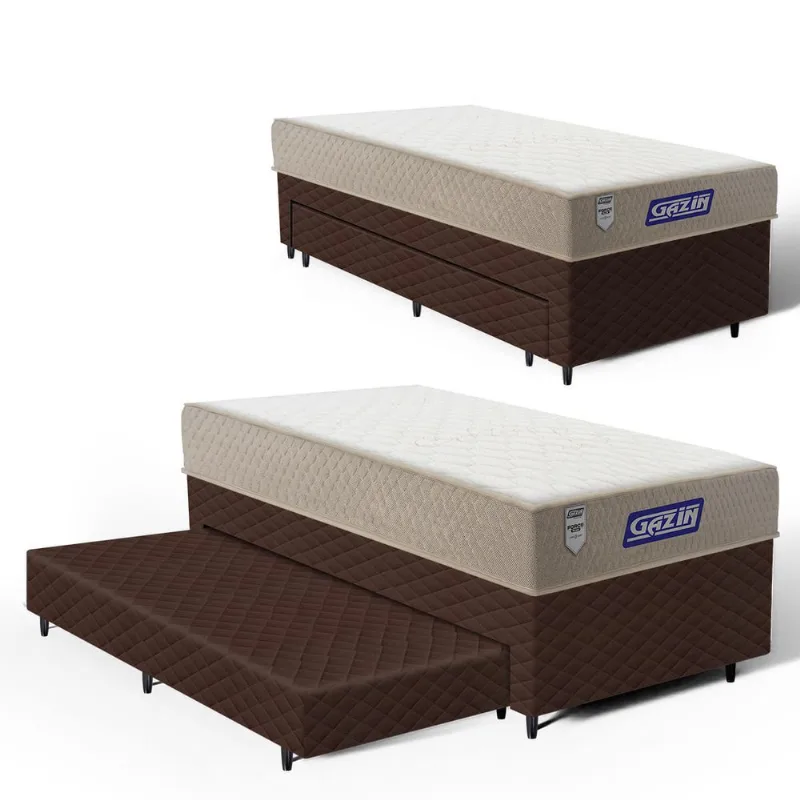Cama Box com Colchão Gazin de Espuma D60 Double Face Force PLUS + Auxiliar de Espuma Solteiro 88cm