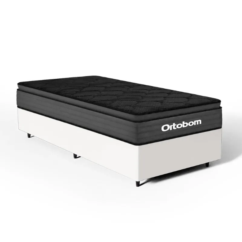 Cama Box com Colchão Ortobom de Espuma Pillow Top Confort Black Solteiro 88cm