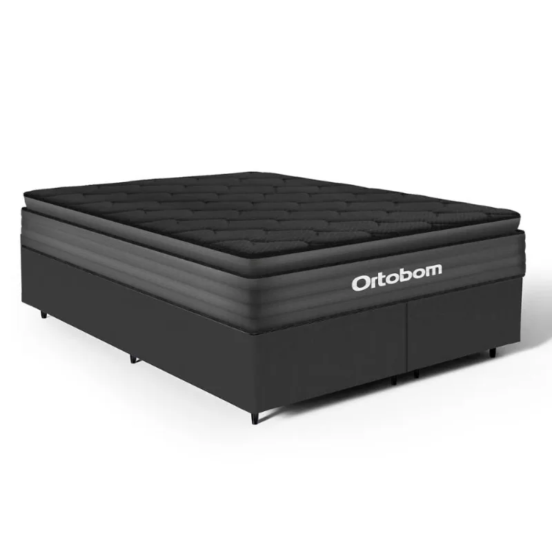 Cama Box com Colchão Ortobom de Espuma Pillow Top Confort Black King 193cm