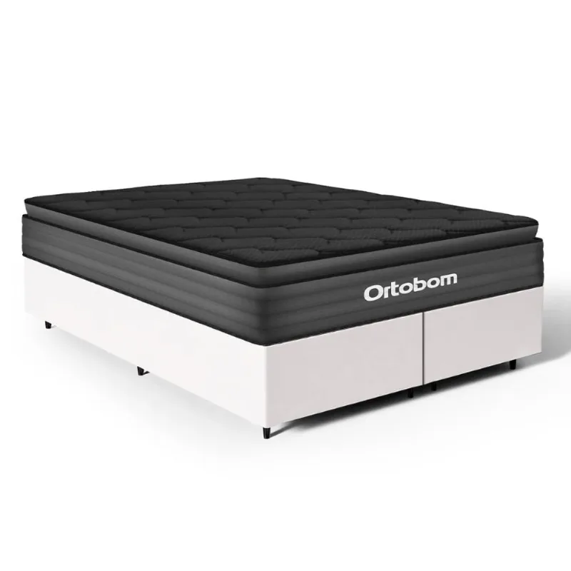 Cama Box com Colchão Ortobom de Espuma Pillow Top Confort Black King 193cm