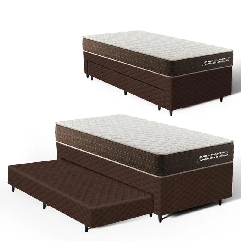 Cama Box com Colchão de Espuma D33 Double Comfort + Auxiliar de Espuma Unique Solteiro 88cm