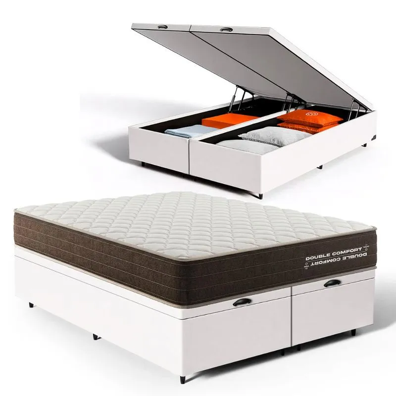 Cama Box Baú com Colchão de Espuma D33 Double Comfort Queen 158cm