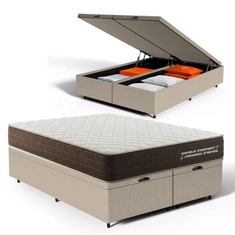 Cama Box Baú com Colchão de Espuma D33 Double Comfort Queen 158cm