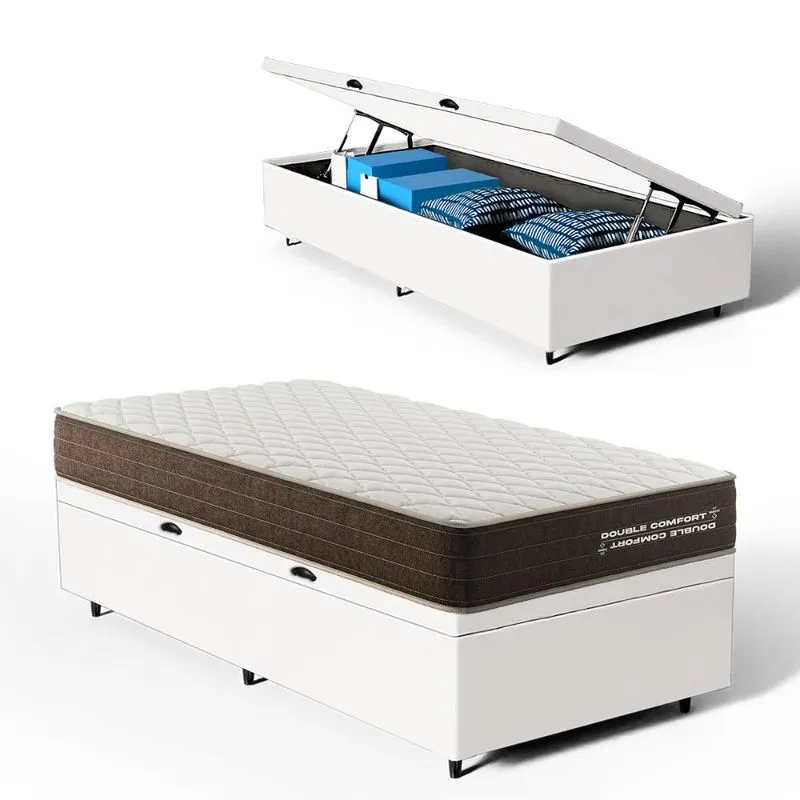 Cama Box Baú com Colchão de Espuma D33 Double Comfort Solteiro 88cm