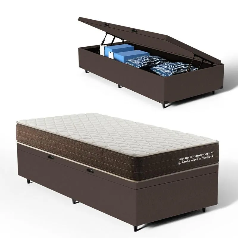 Cama Box Baú com Colchão de Espuma D33 Double Comfort Solteiro 88cm