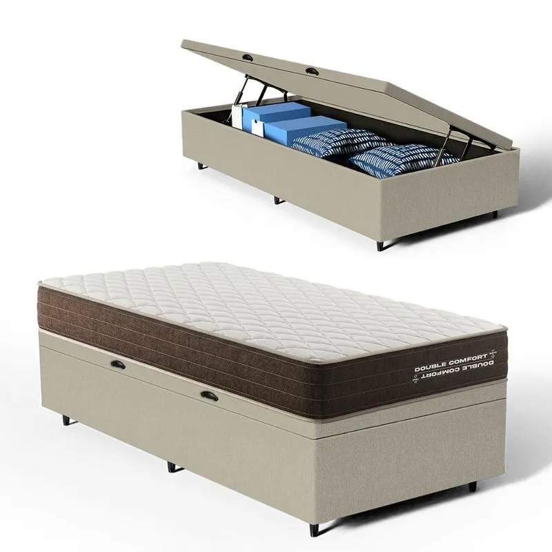 Cama Box Baú com Colchão de Espuma D33 Double Comfort Solteiro 88cm