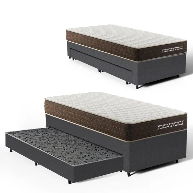Cama Box Solteiro com Colchão de Espuma D33 Double Comfort + Auxiliar de Molas Unique 88x188x69cm