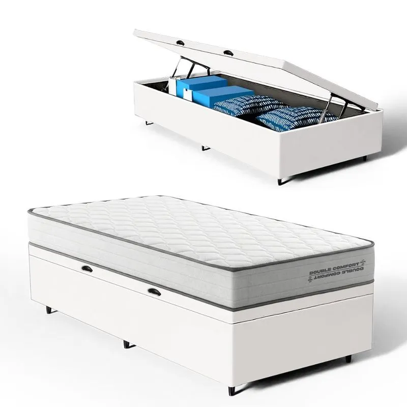 Cama Box Baú com Colchão de Molas Ensacadas Double Comfort Solteiro 88cm