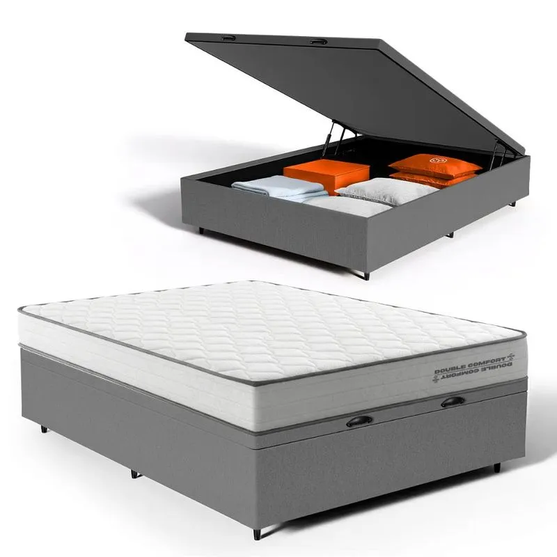 Cama Box Baú com Colchão de Molas Ensacadas Double Comfort Casal 138cm
