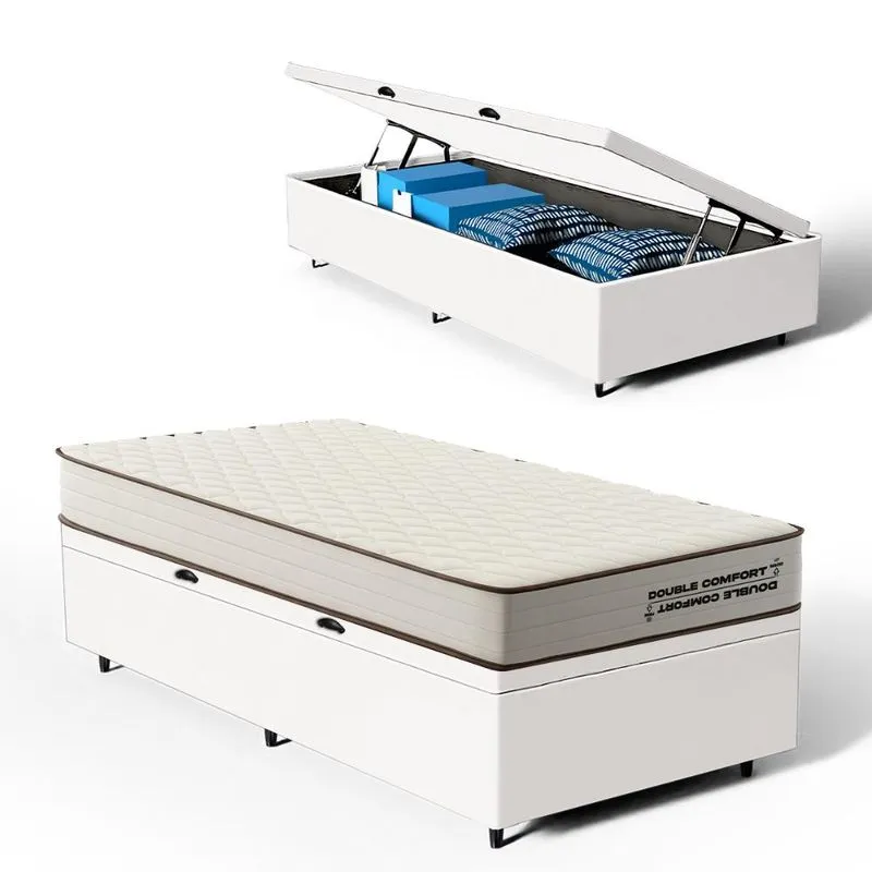 Cama Box Baú com Colchão de Espuma D45 Double Comfort Solteiro 88cm