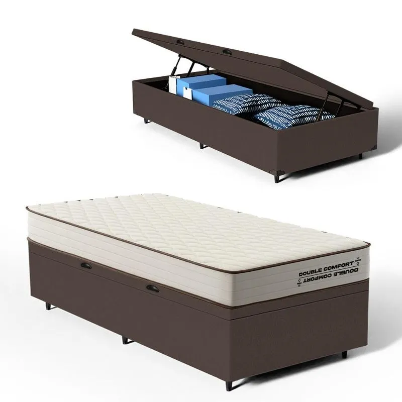 Cama Box Baú com Colchão de Espuma D45 Double Comfort Solteiro 88cm