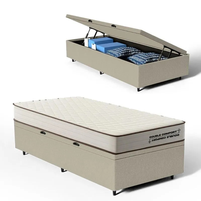 Cama Box Baú com Colchão de Espuma D45 Double Comfort Solteiro 88cm