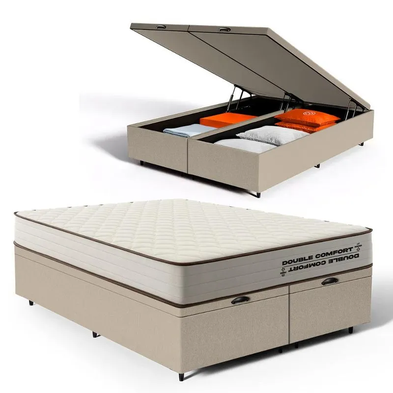 Cama Box Baú com Colchão de Espuma D45 Double Comfort Queen 158cm