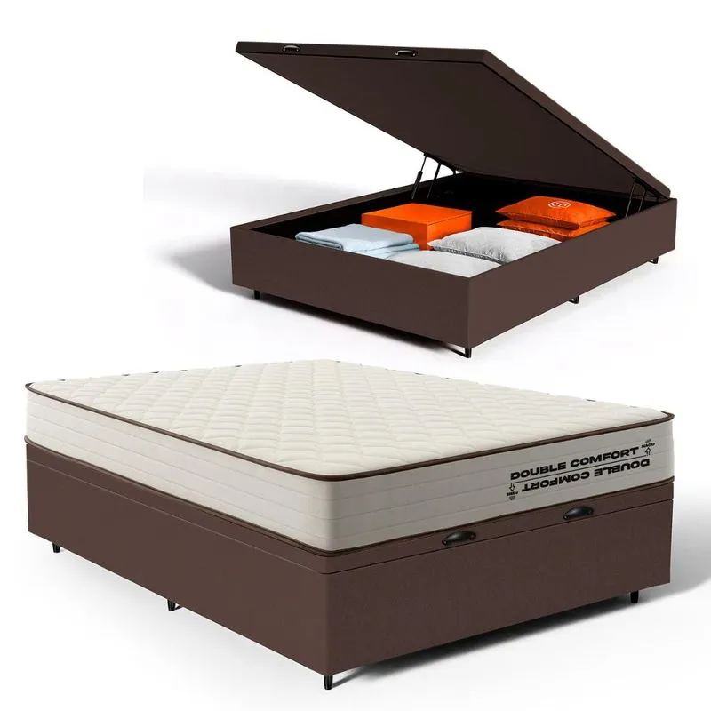Cama Box Baú com Colchão de Espuma D45 Double Comfort Casal 138cm