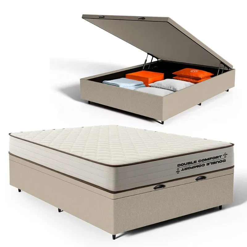 Cama Box Baú com Colchão de Espuma D45 Double Comfort Casal 138cm