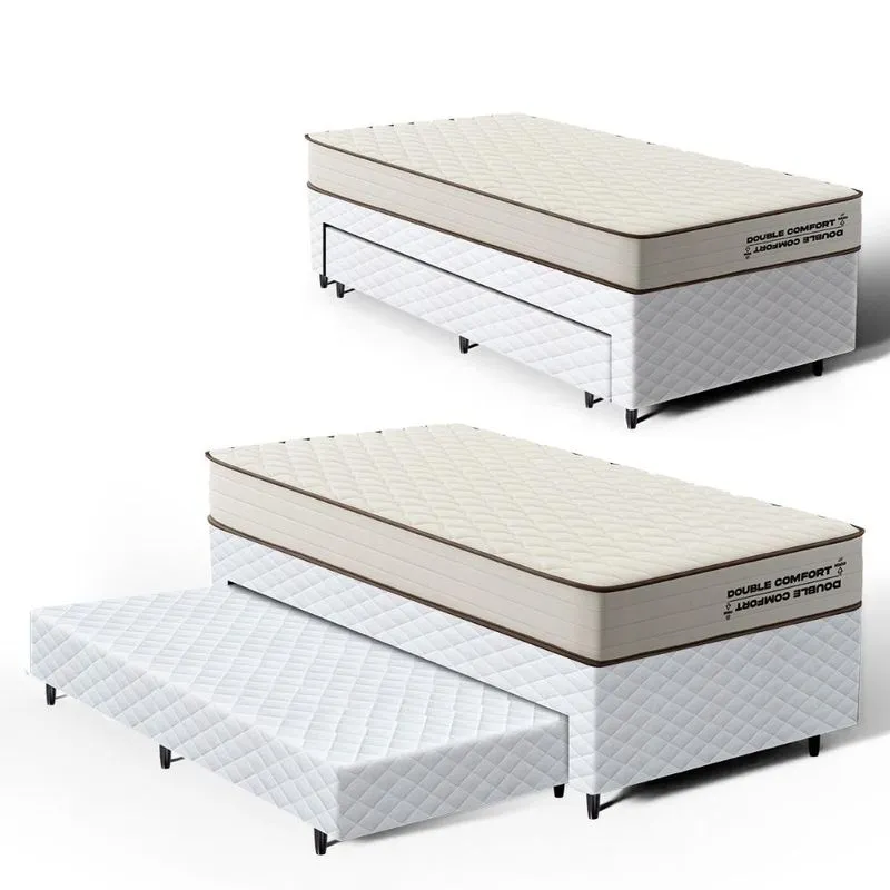 Cama Box com Colchão de Espuma D45 Double Comfort + Auxiliar de Espuma Unique Solteiro 88cm