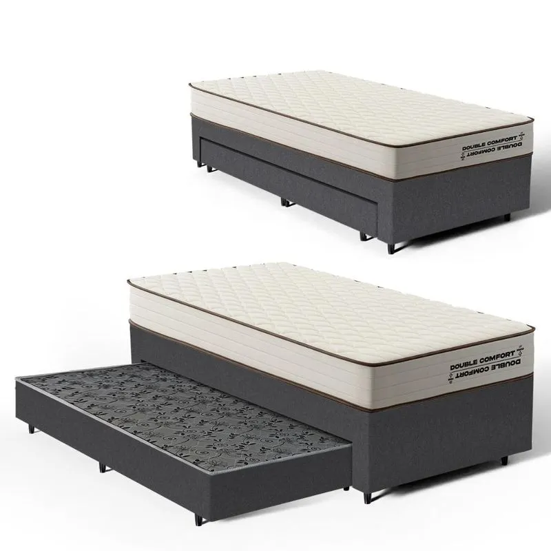 Cama Box com Colchão de Espuma D45 Double Comfort + Auxiliar de Espuma Unique Solteiro 88cm