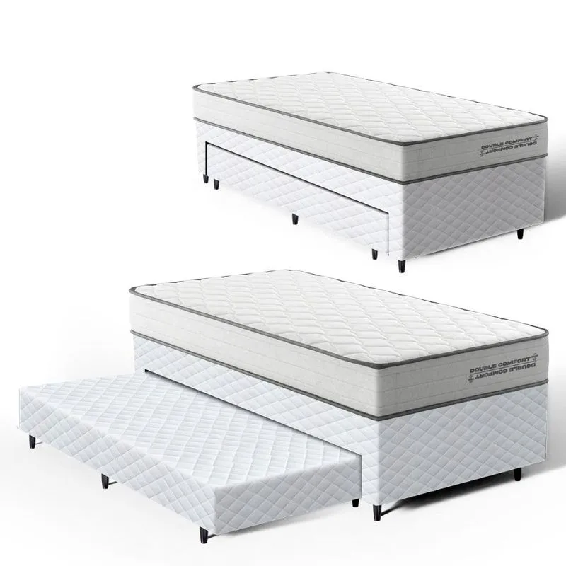 Cama Box com Colchão de Molas Ensacadas Double Comfort + Auxiliar de Espuma Unique Solteiro 88cm