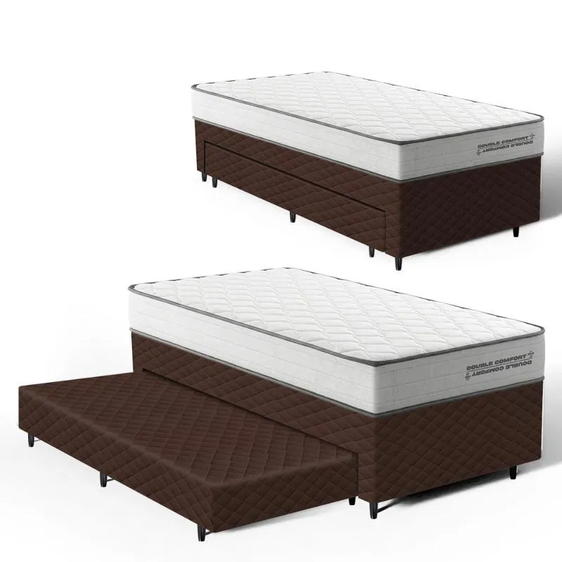 Cama Box com Colchão de Molas Ensacadas Double Comfort + Auxiliar de Espuma Unique Solteiro 88cm
