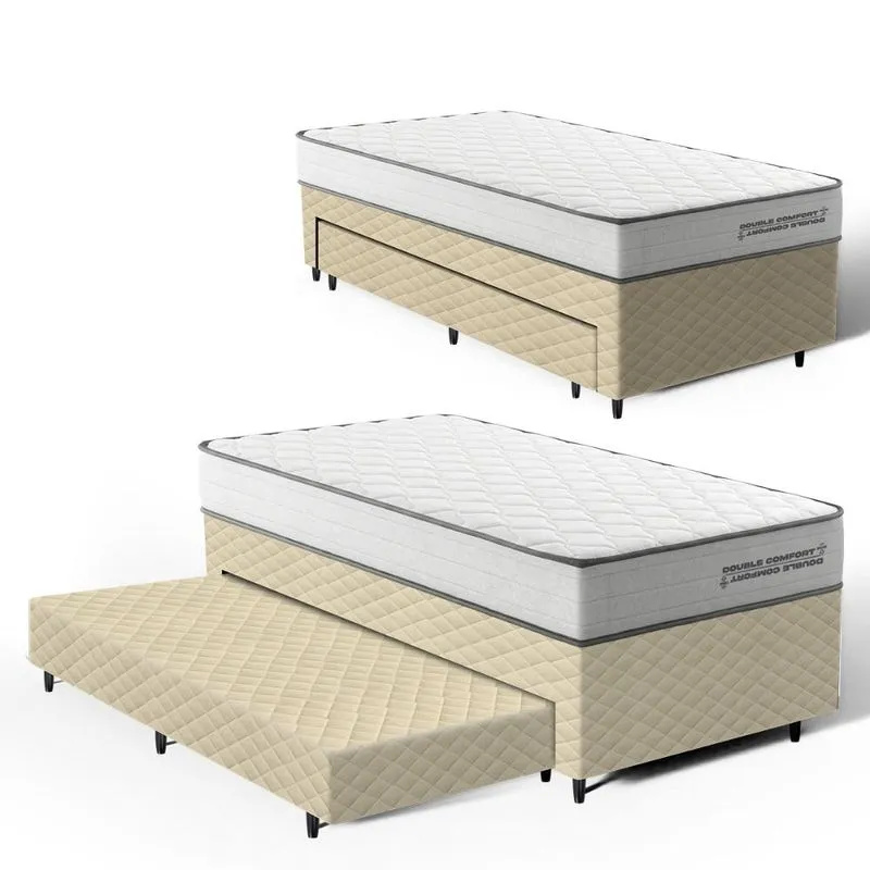 Cama Box com Colchão de Molas Ensacadas Double Comfort + Auxiliar de Espuma Unique Solteiro 88cm