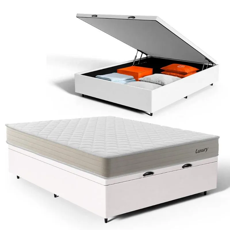 Cama Box Baú com Colchão de Molas Ensacadas Luxury Casal 138cm