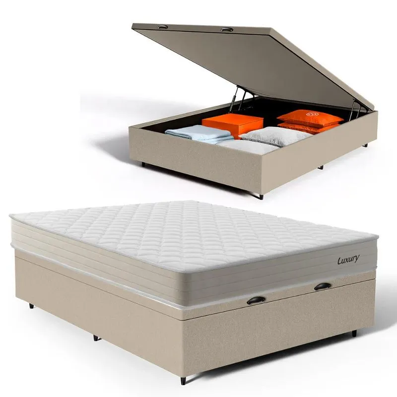 Cama Box Baú com Colchão de Molas Ensacadas Luxury Casal 138cm