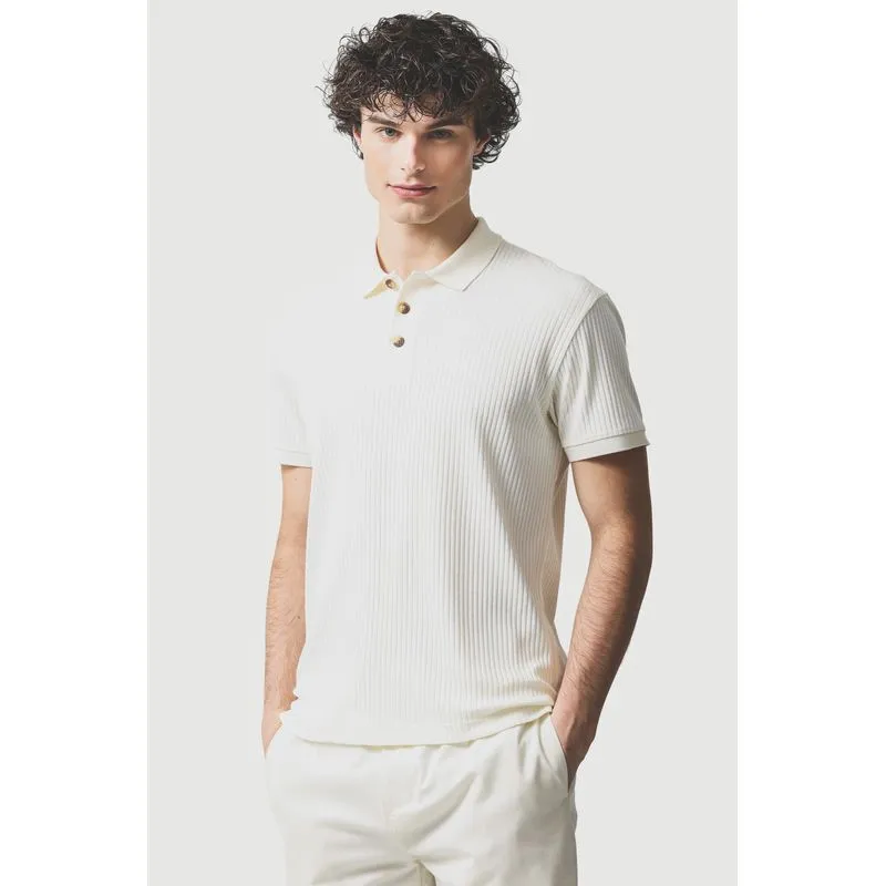 Polo Manga Curta Malha Texturizada Off White - XXG