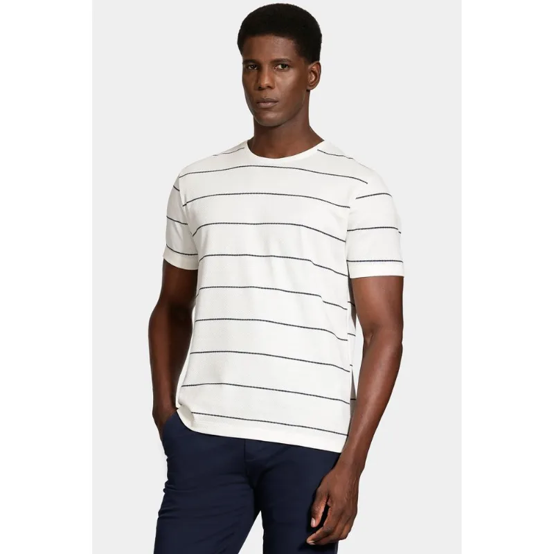 Camiseta Manga Curta Malha Rusc Off White Com Marinho - XXG