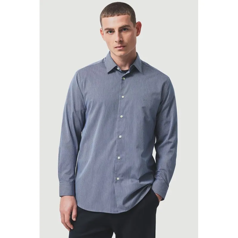 Camisa Manga Longa Slim Algodão 50 Listrada Marinho/Branco - M