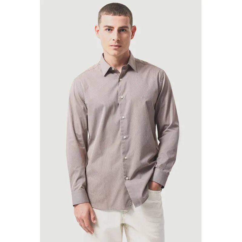 Camisa Manga Longa Slim Algodão 50 Listrada Castor Com Branco - G