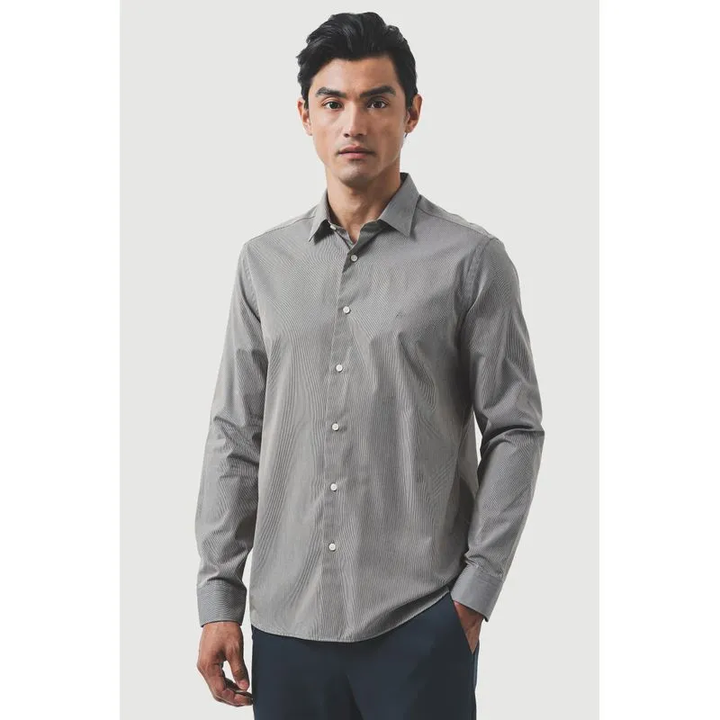 Camisa Manga Longa Slim Algodão 50 Listrada Verde Escuro Com Branco - XGG