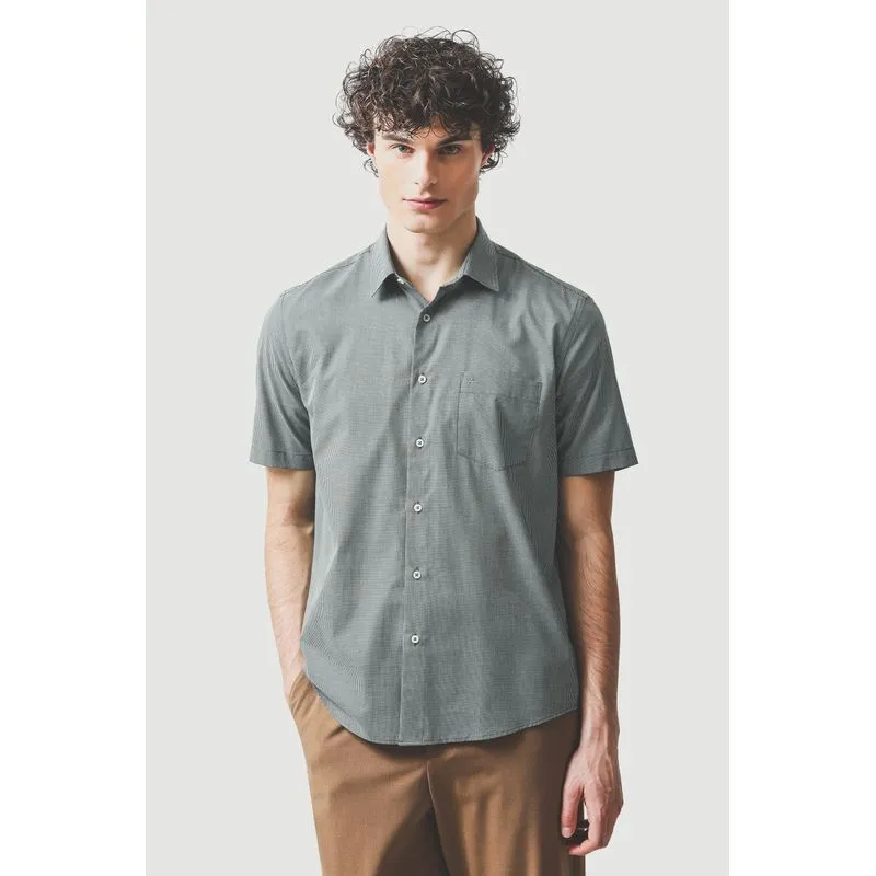 Camisa Manga Curta Regular Algodão Micro Xadrez Verde Escuro Com Branco - P